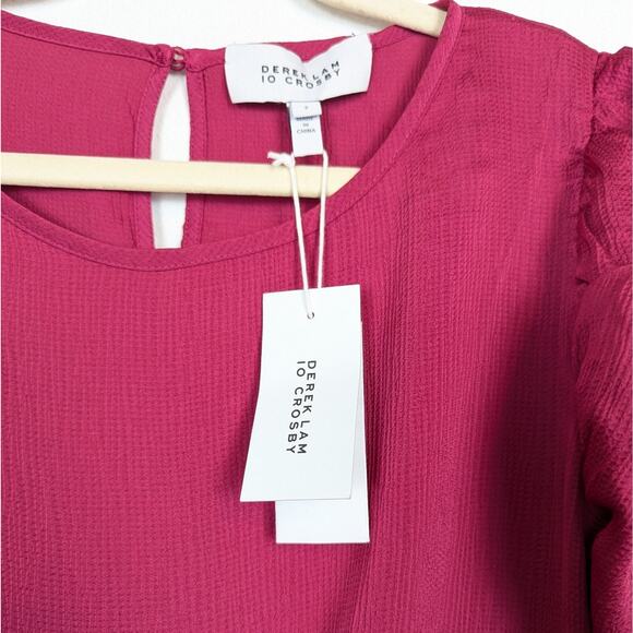 NWT Derek Lam 10 Crosby Pink Ruched Sleeve Textured Smocked Top - Picture 7 of 7